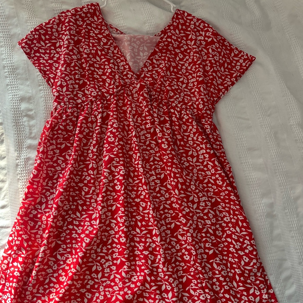 Red dress with floral design